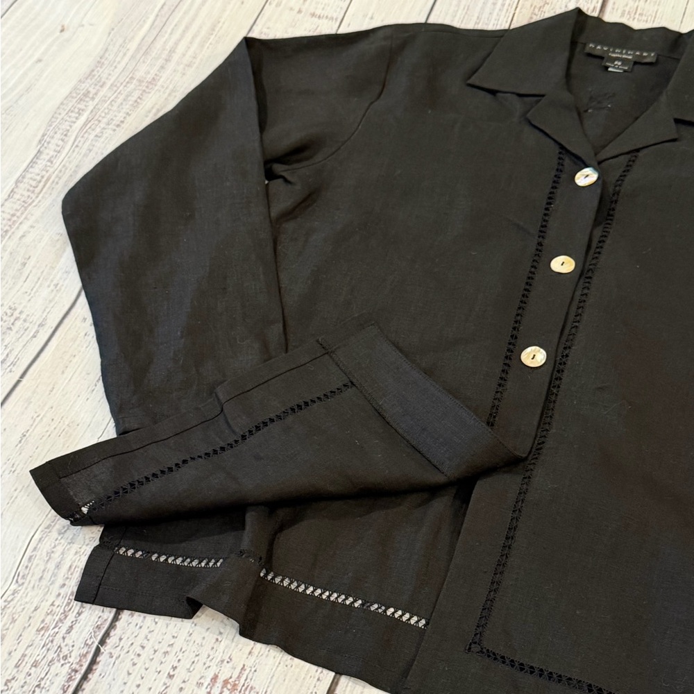David Dart Womens Size PS. Black 100% Linen Shirt Pearlescent Button Long Sleeve - Picture 2 of 6